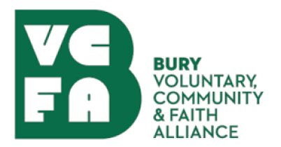 Bury logo with slogan "Bury Voluntary, Community & Faith Alliance"